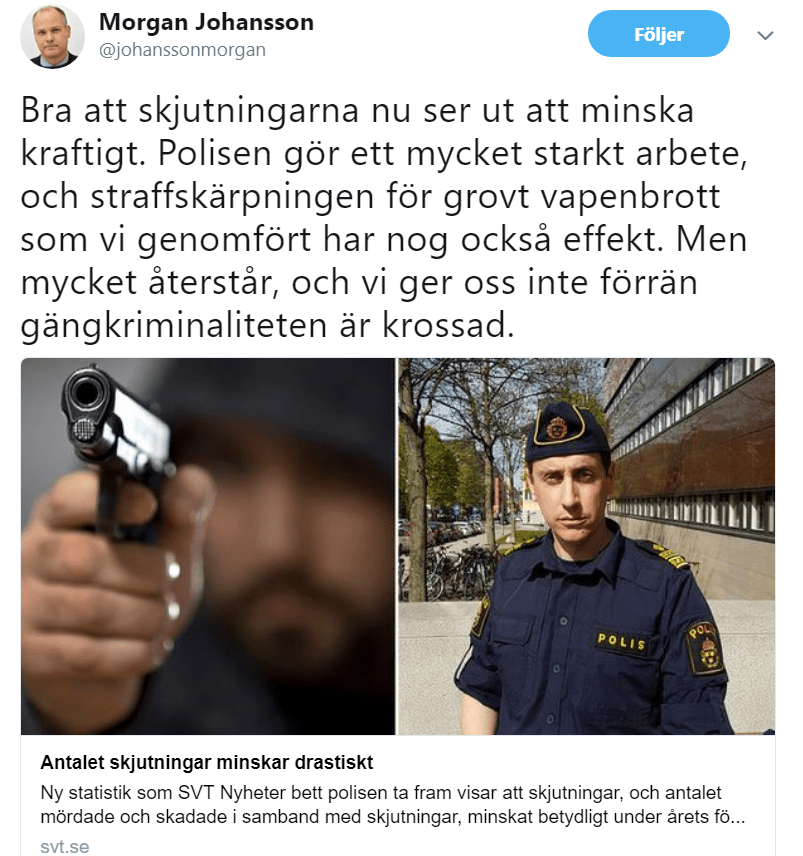 Morgan Johansson på Twitter skjutningar